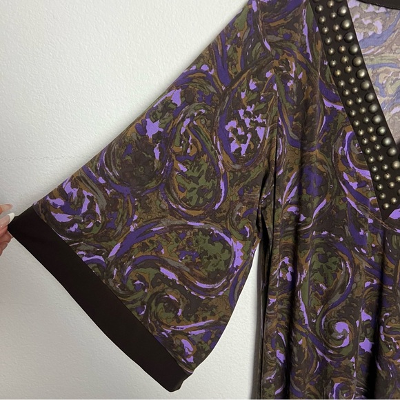 Michael Michael Kors Embellished Bell Sleeve Tunic Mini Dress Brown Paisley L - Picture 4 of 7
